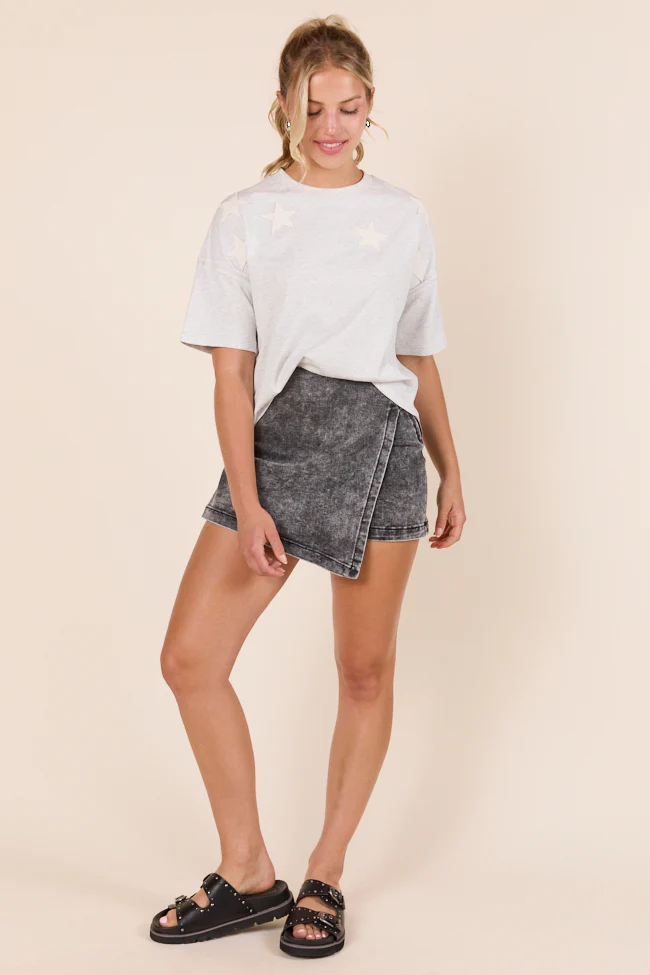 My Favorite Black Acid Wash Denim Skort - Terpint