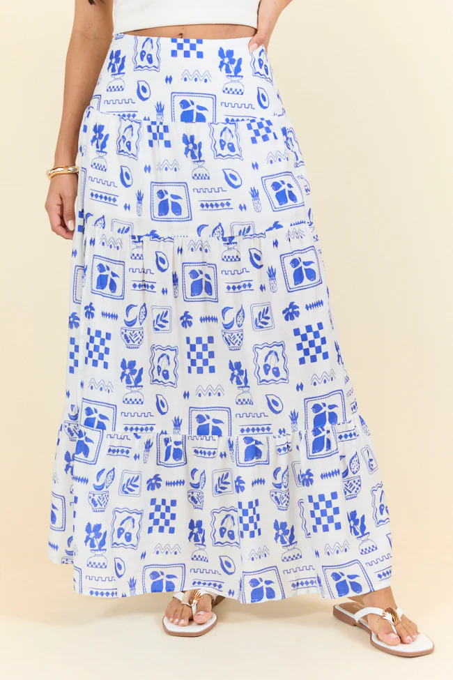 Tuscan Sun Blue Icon Floral Maxi Skirt SALE - Terpint