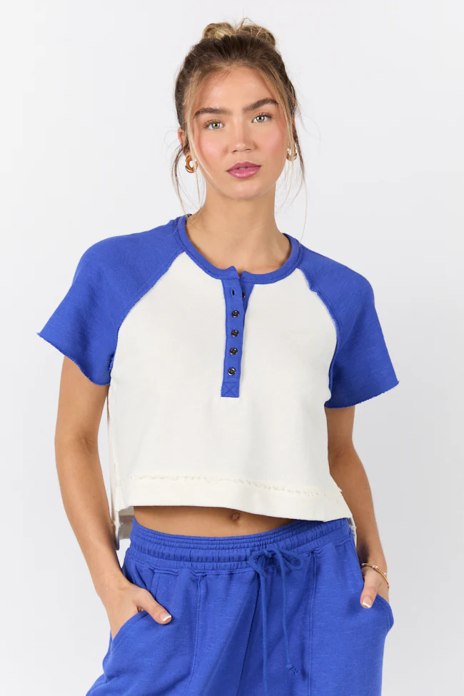 Outfield Angel Cobalt and Cream Color Block Tee SALE - Terpint