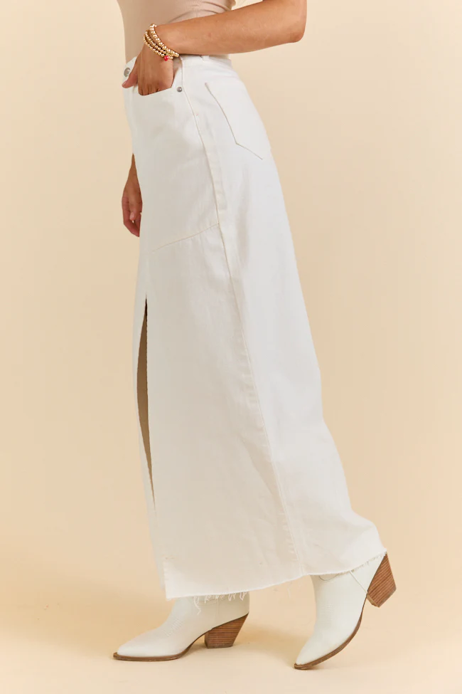 Soundwaves White Denim Midi Skirt DOORBUSTER - Terpint