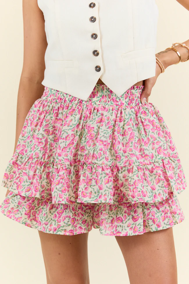 Pretty Moment Pink Multi Floral Tiered Skort DOORBUSTER - Terpint