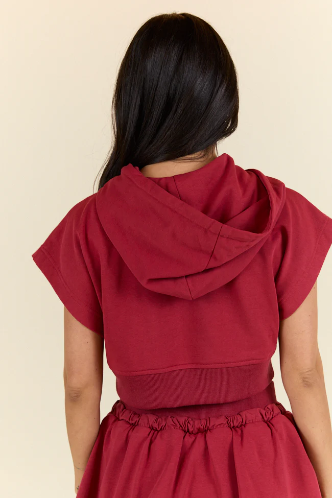 Get Up And Go Red Fleece Short Sleeve Hoodie FINAL SALE - Terpint