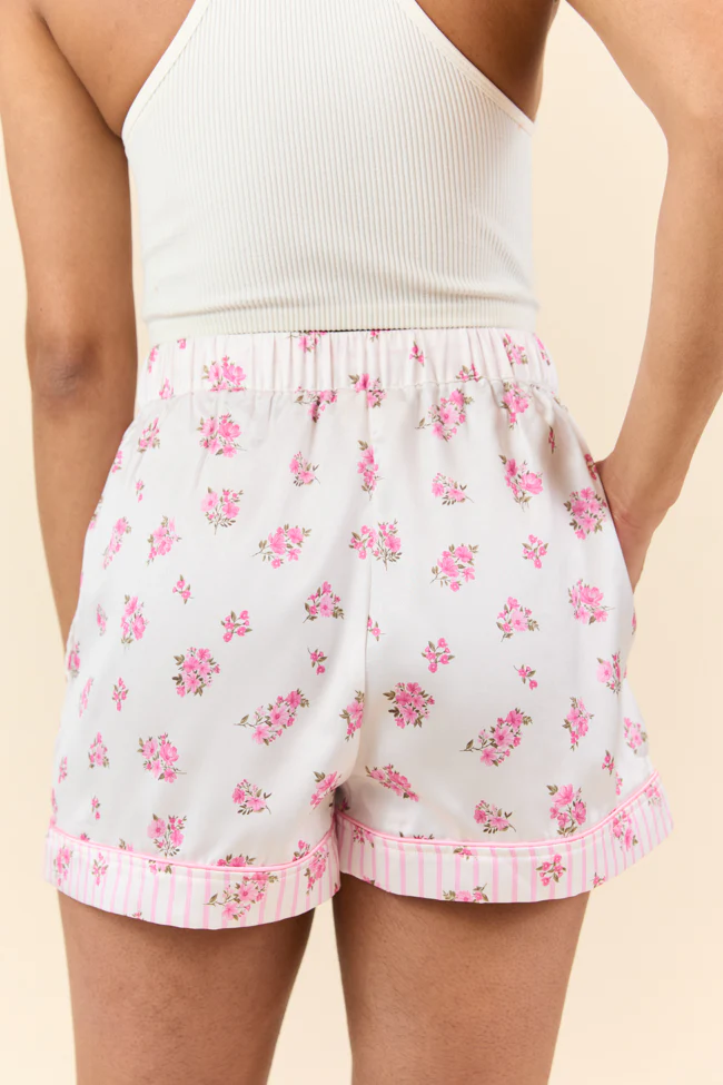 Sleep On My Side Pink Floral Satin Pajama Shorts DOORBUSTER - Terpint