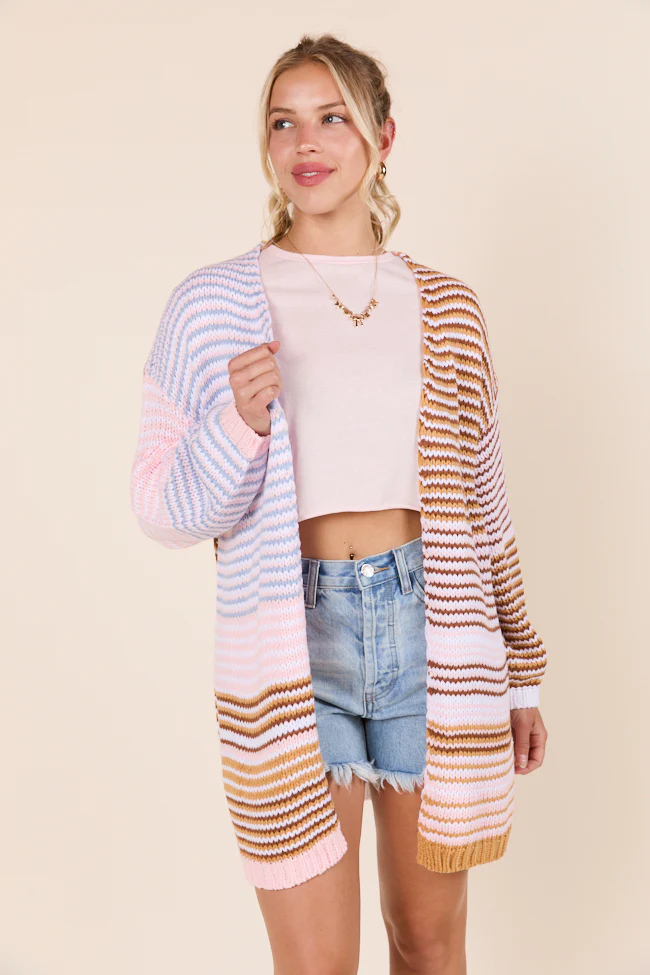 Shelbie Long Sleeve Blue and Pink Open Cardigan - Terpint