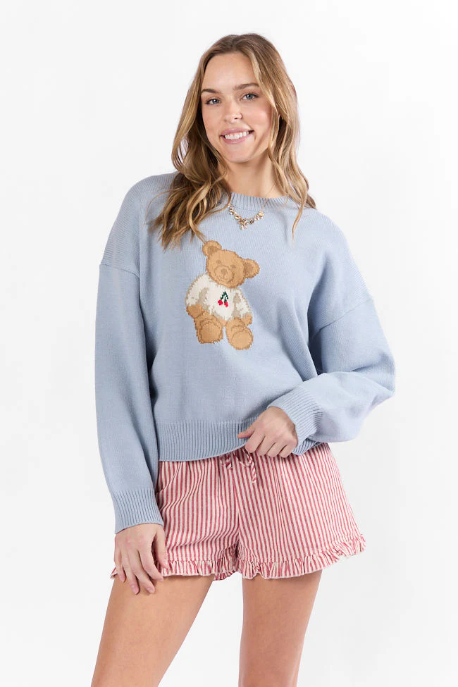 Too Much To Bear Light Blue Cherries Sweater - Terpint