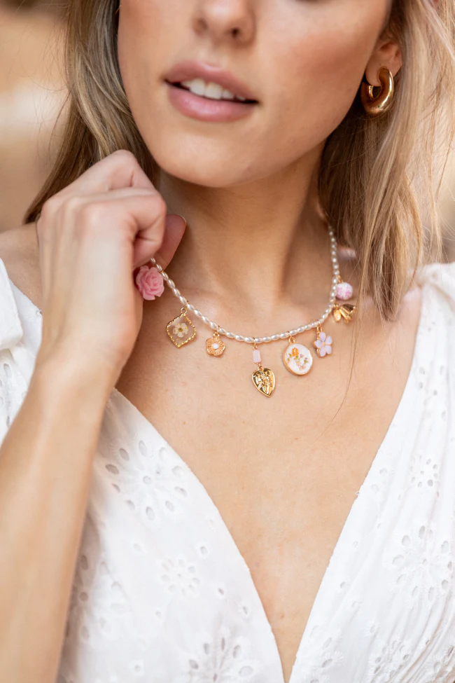 Pink Floral Charm Necklace - Terpint