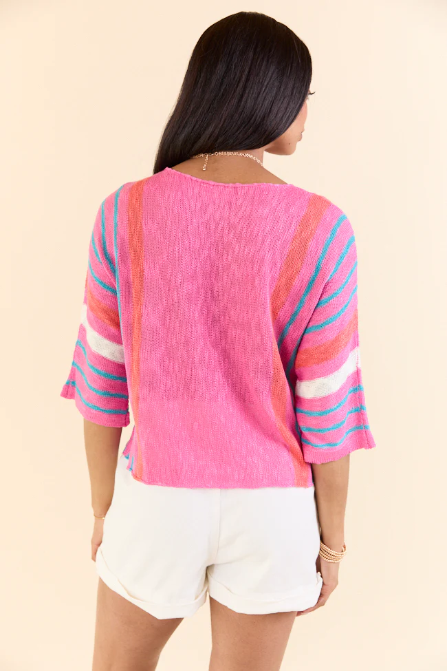 Swept Away Pink Striped Sleeve Sweater - Terpint