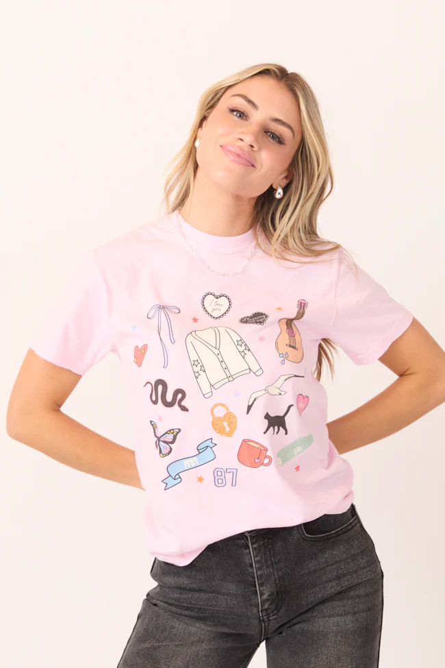 Eras Multi Icons Light Pink Graphic Tee - Terpint