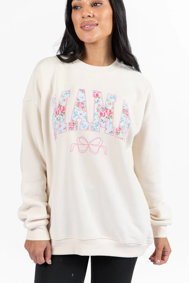 Mama Floral Bow Cream Graphic Sweatshirt - Terpint