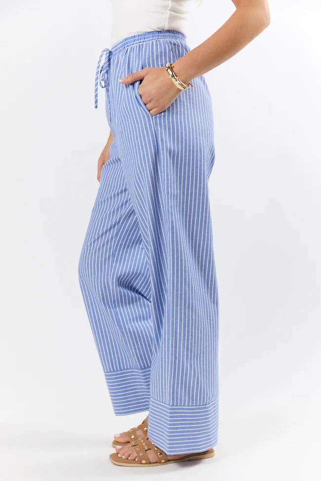 Tidal Lines Blue Striped Pull On Pants SALE - Terpint