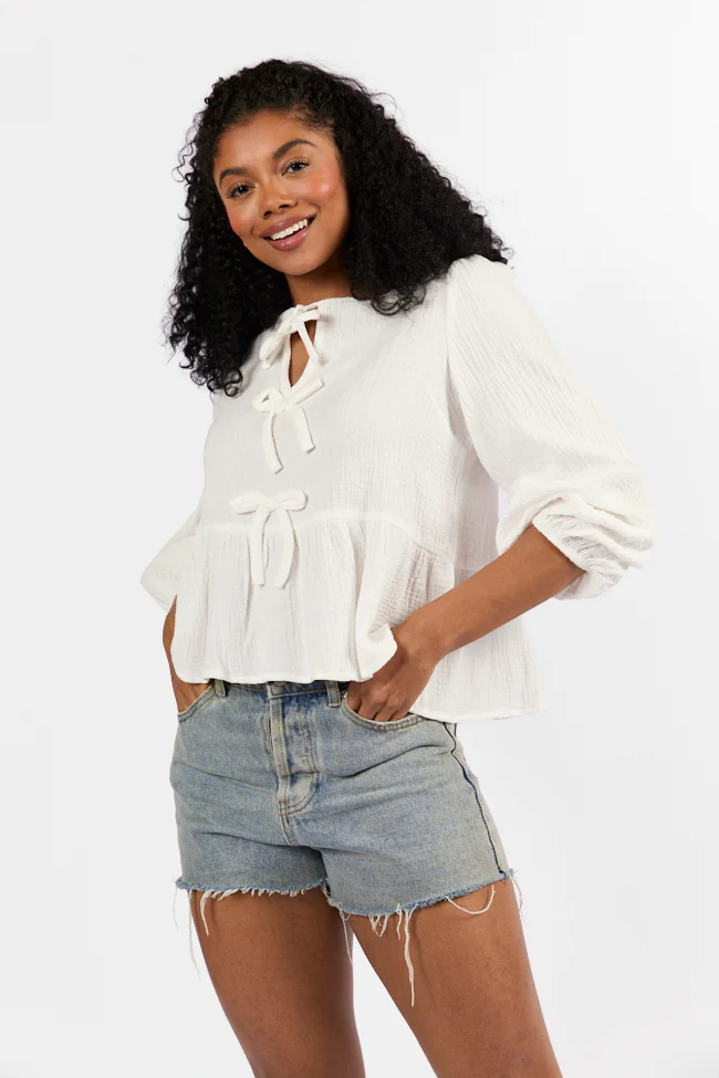 Close To Me Ivory Bow Detail Blouse FINAL SALE - Terpint