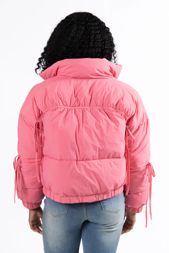 Where You'll Find Me Pink Bow Sleeve Puffer Jacket FINAL SALE - Terpint