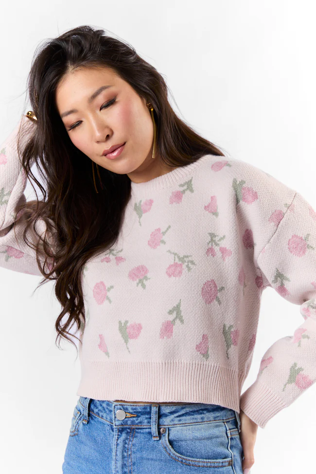 Grand Measures Light Pink Floral Sweater FINAL SALE - Terpint