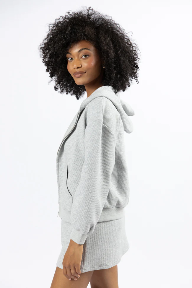 Have It My Way Grey Textured Knit Zip Up Hooded Sweatshirt - Terpint
