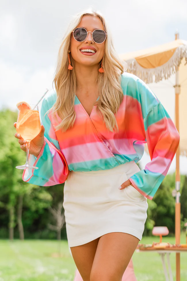 Final Bow Sunset Multi Satin Wrap Top FINAL SALE - Terpint