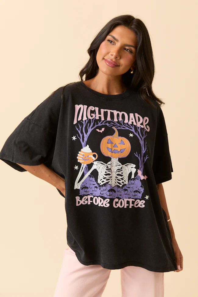 Nightmare Before Coffee Black Oversized Graphic Tee DOORBUSTER - Terpint