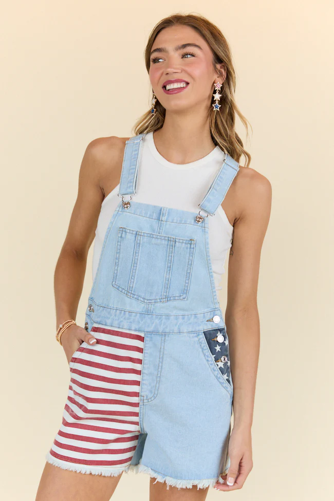 From The Heartland Light Wash Relaxed Fit Flag Detail Denim Overalls FINAL SALE - Terpint