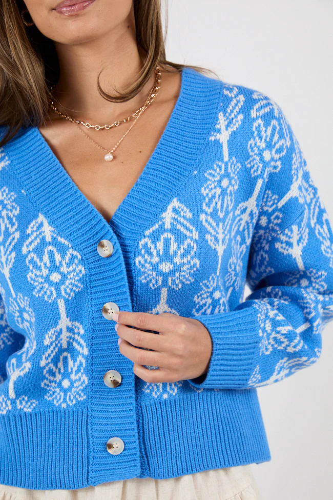 Stay Sweet Blue Block Floral Print Cardigan FINAL SALE - Terpint