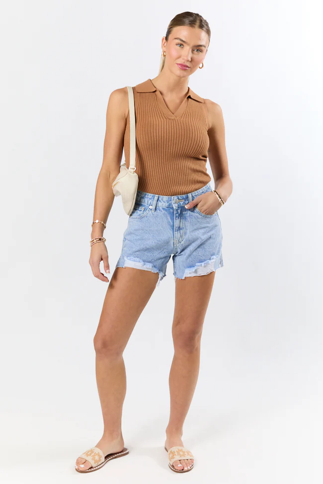 Cruise Away Brown Collared Sweater Tank FINAL SALE - Terpint