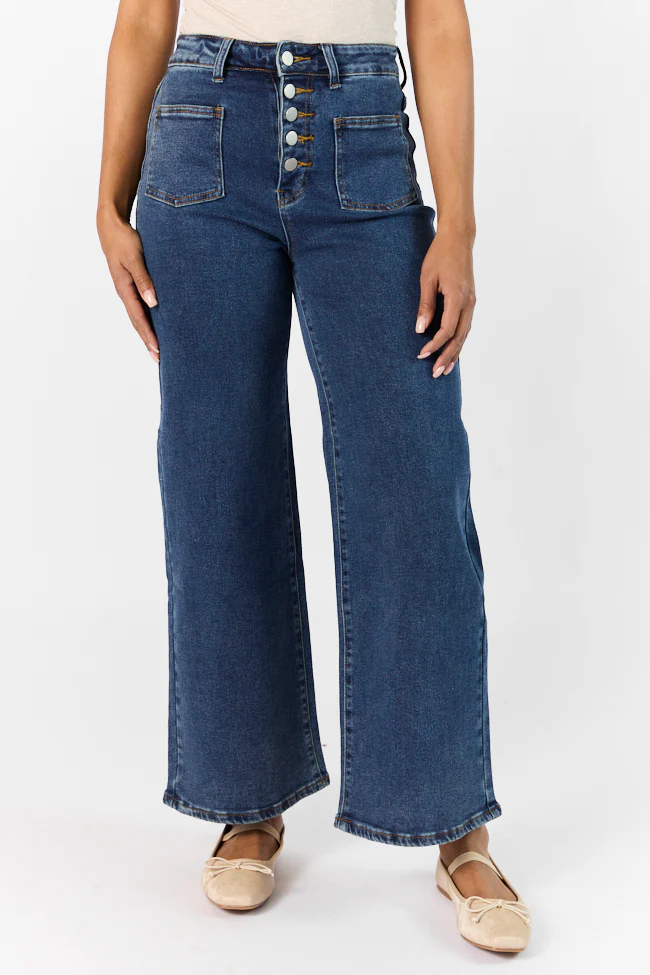 Sutton Dark Wash Wide Leg Patch Pocket Jeans DOORBUSTER - Terpint