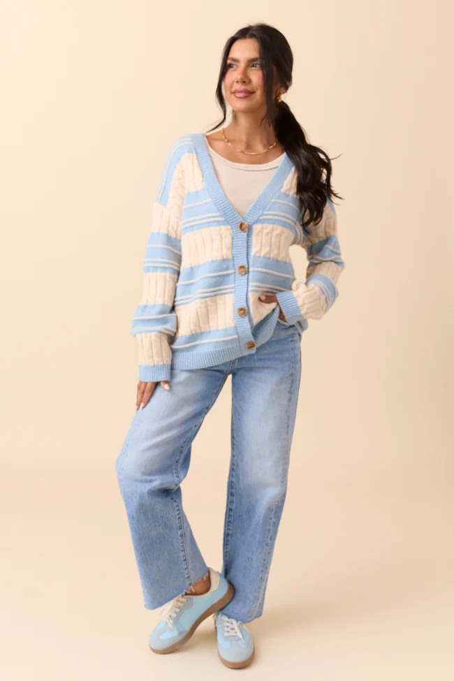 Julia Oversized Striped Blue and Ivory Cardigan - Terpint