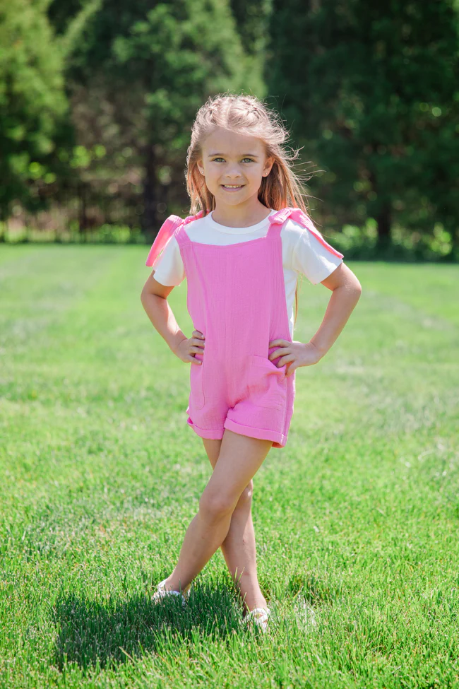 Kid's Well Loved Hot Pink Tie Shoulder Gauze Romper FINAL SALE - Terpint