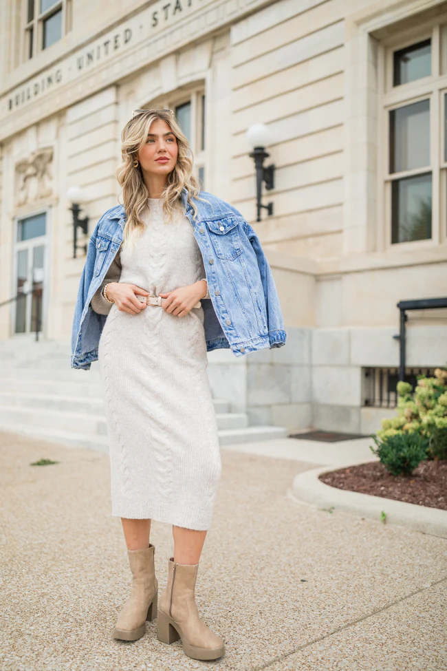 Stay On Your Mind Oatmeal Cable Knit Midi Dress FINAL SALE - Terpint