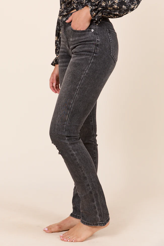 Annie High Rise Black Distressed Slim Straight Leg Jeans - Terpint
