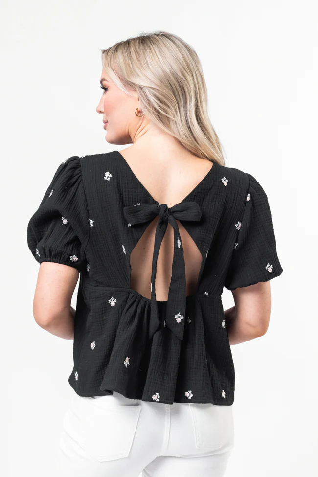 Endless Charm Black Floral Embroidered Gauze Blouse DOORBUSTER - Terpint