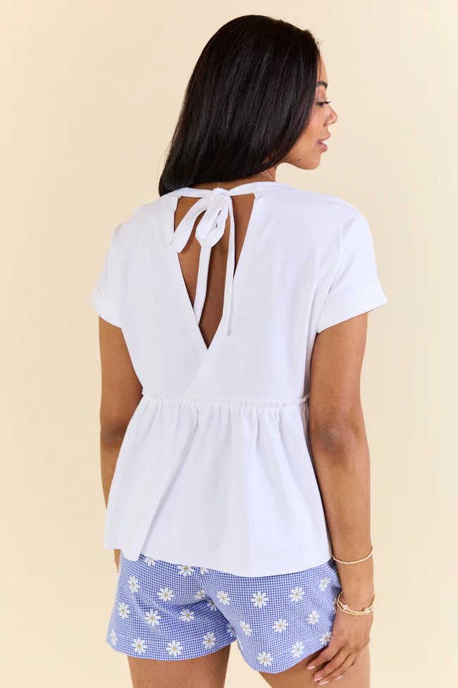 Plainly White Tie Back Peplum Knit Top SALE - Terpint