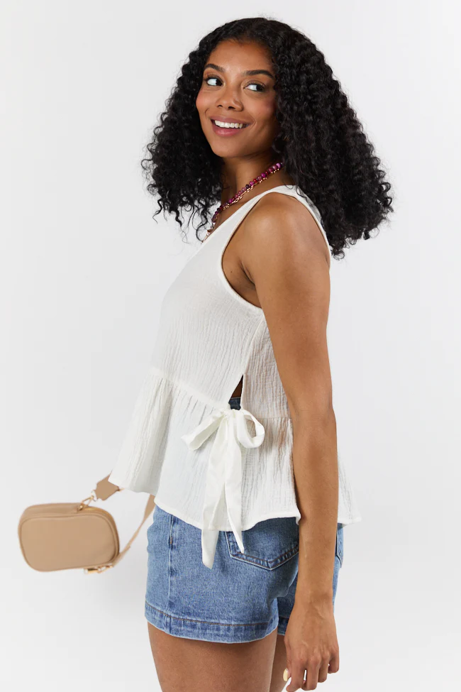 My Sweet Side Tie Ivory Gauze Tank SALE - Terpint