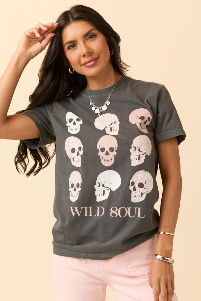 Wild Soul Skull Icons Dark Grey Graphic Tee - Terpint