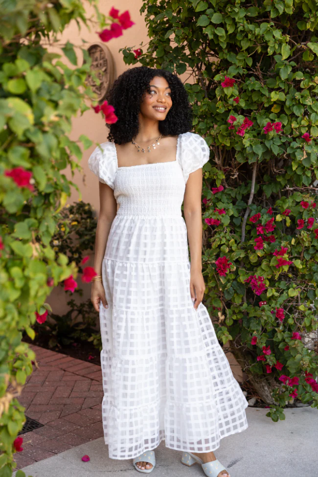 What A Feeling White Windowpane Maxi Dress FINAL SALE - Terpint