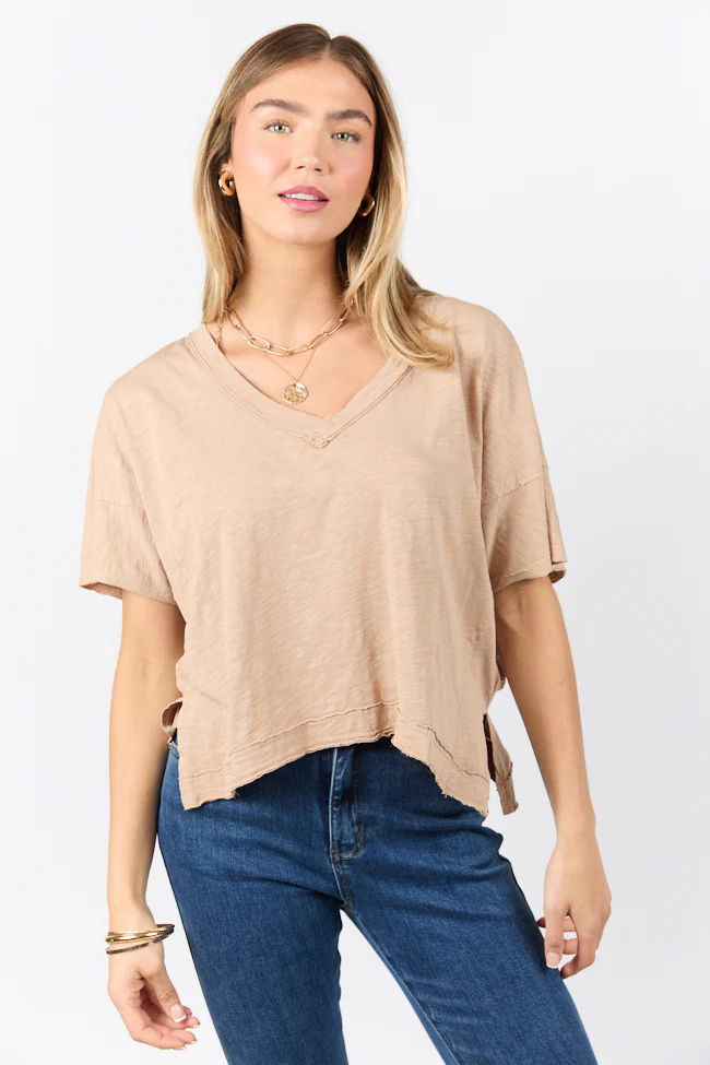 Rooted Essential Taupe V-Neck Tee FINAL SALE - Terpint