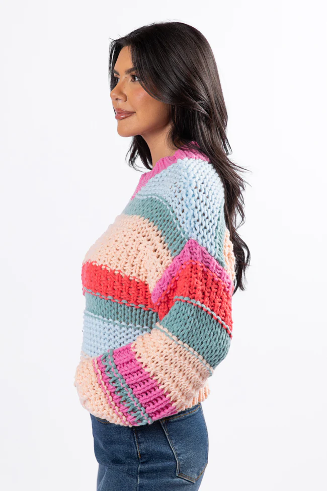 In Line Peach Multi Chunky Striped Sweater DOORBUSTER - Terpint