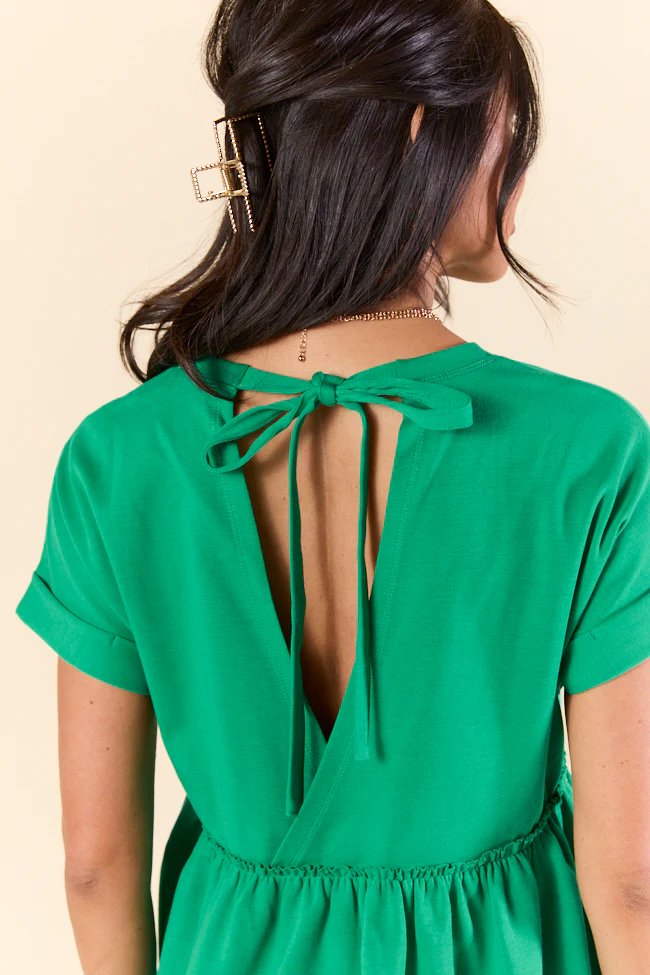 Plainly Green Tie Back Peplum Knit Top SALE - Terpint