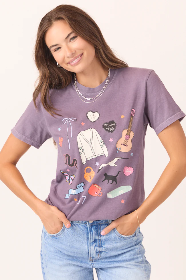 Eras Multi Icons Purple Graphic Tee - Terpint
