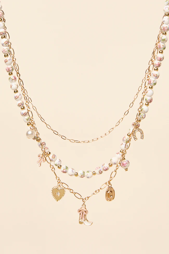 Hanna Pink Beaded Charm Necklace - Terpint