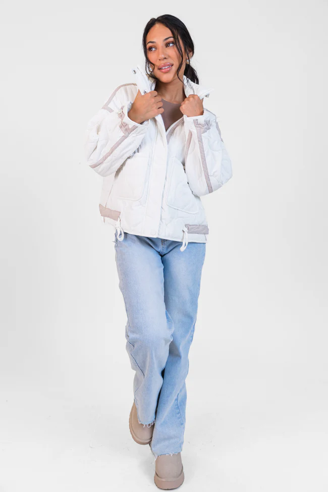 Next Up White Contrast Trim Puffer Jacket FINAL SALE - Terpint