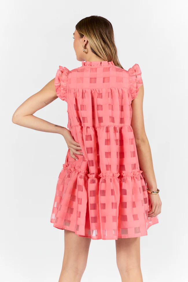 On The Line Coral Ruffle Shoulder Textured Mini Dress FINAL SALE - Terpint