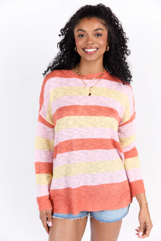 Sunset Chaser Yellow Multi Striped Lightweight Sweater FINAL SALE - Terpint