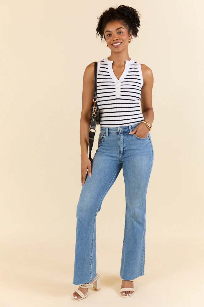 Read Between The Lines Ivory and Black Striped Henley Tank - Terpint