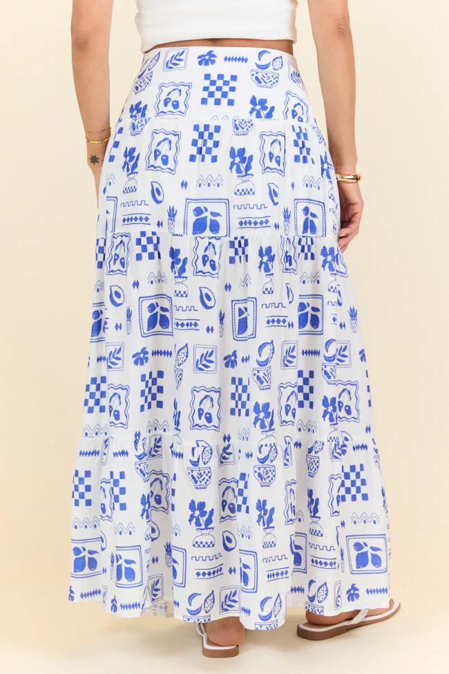 Tuscan Sun Blue Icon Floral Maxi Skirt SALE - Terpint