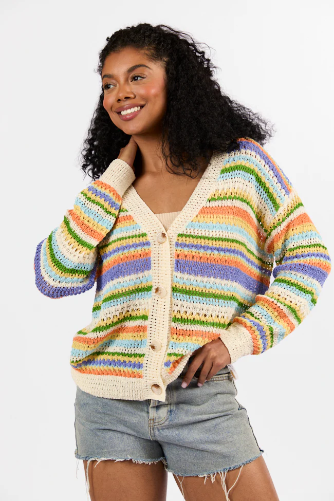 Drive Down Main Purple Multi Striped Open Knit Cardigan FINAL SALE - Terpint
