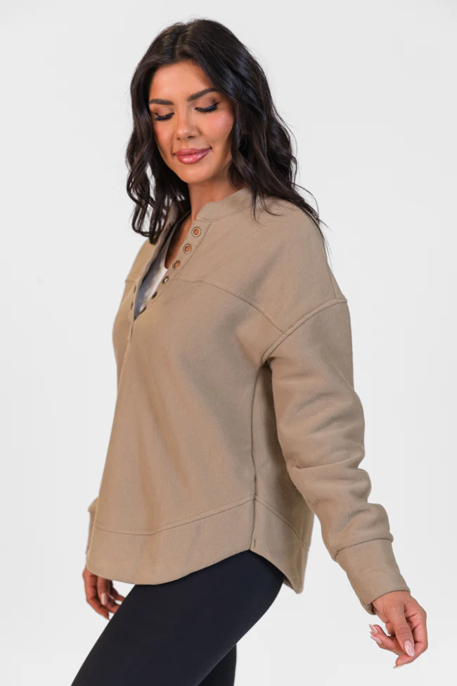 No Competition Taupe Gromet Detail Sweatshirt FINAL SALE - Terpint