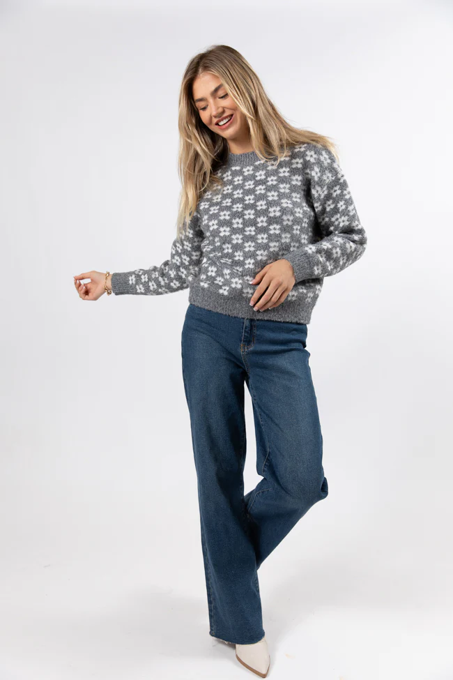 Gonna Go Far Grey Flower Print Sweater FINAL SALE - Terpint