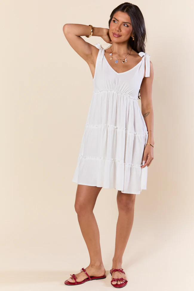Sweetly Tied White Tie Shoulder Mini Dress FINAL SALE - Terpint