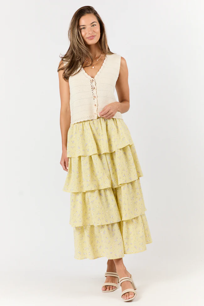 Meet Me Halfway Yellow Tiered Floral Maxi Skirt FINAL SALE - Terpint