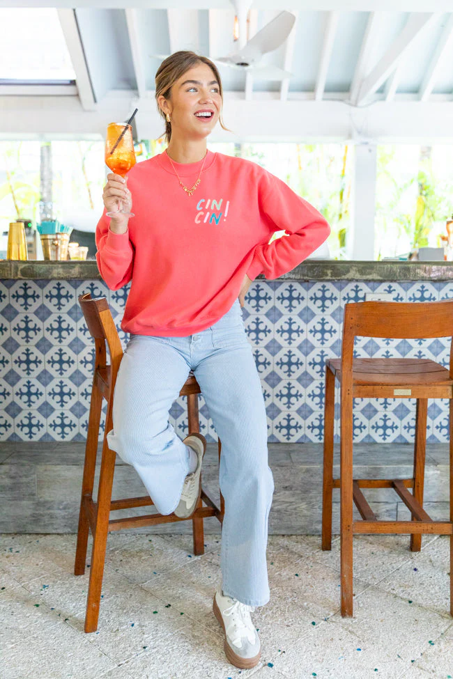 Cin Cin! Light Red Graphic Sweatshirt - Terpint