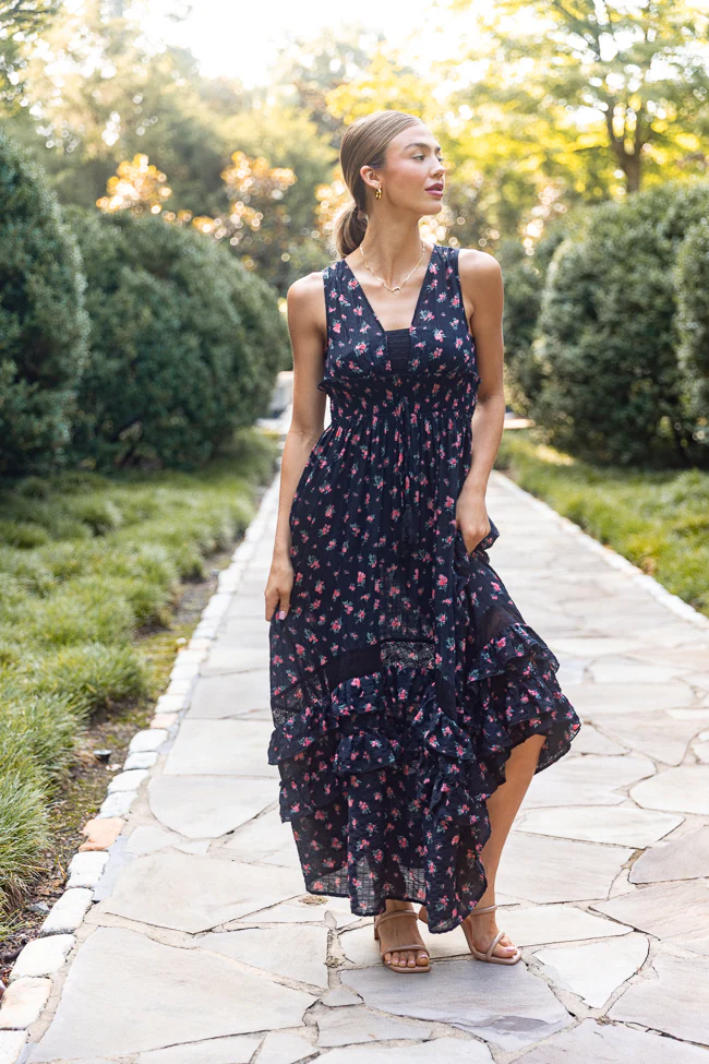 Lucky To Have You Sleeveless Black Floral Maxi Dress - Terpint